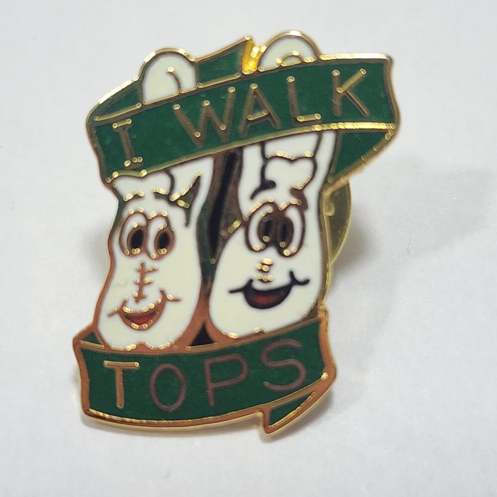 I Walk TOPS Smiling Shoes Enamel Gold Color Metal Collectible Pin Vtg 1970-1980